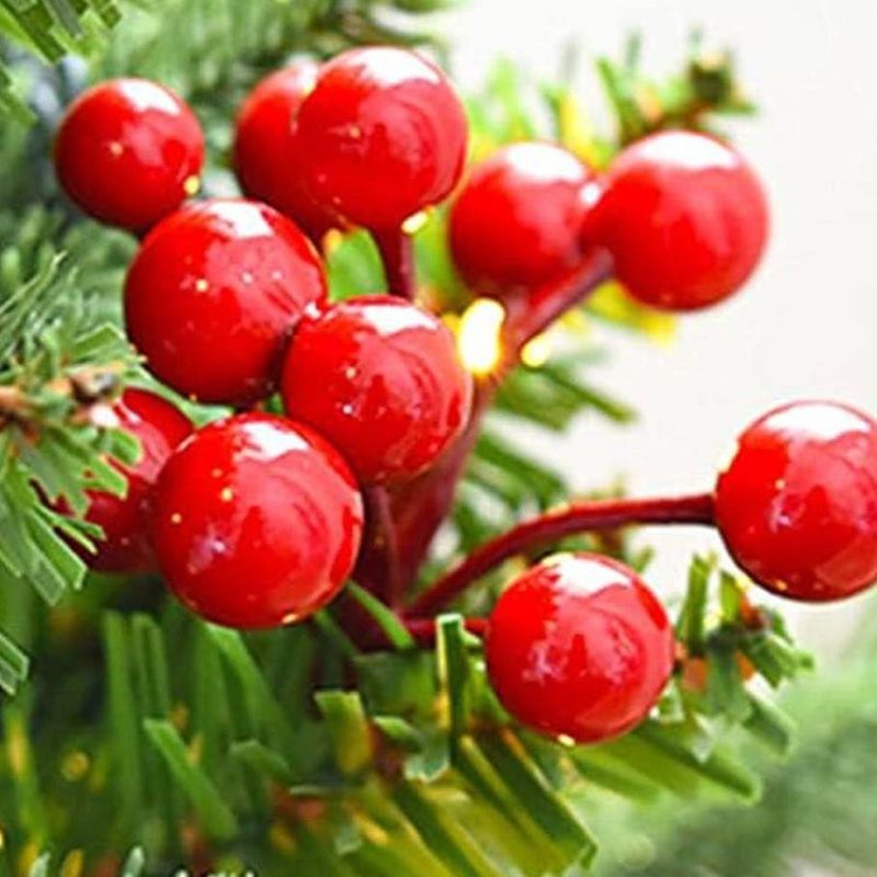 Plantes artificielles, fruits rouges de Noël, aiguilles de pin artificielles, branches, baies rouges, couronnes DIY, décorations de sapin de Noël_voghion.com
