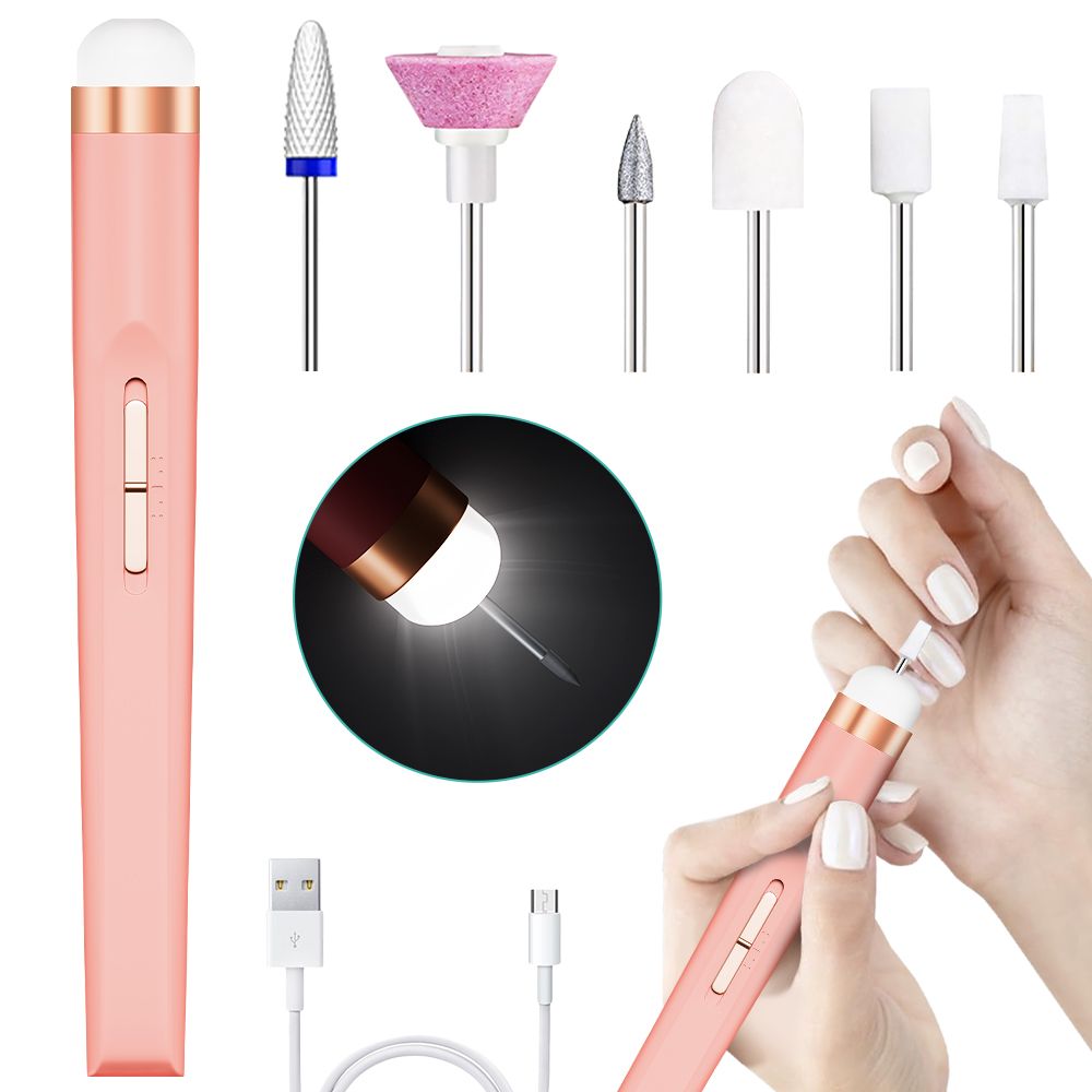 Set di frese elettriche per unghie con luce LED, kit per manicure e pedicure portatile ricaricabile tramite USB per la cura delle unghie, lucidatura e rimozione del gel_voghion.com