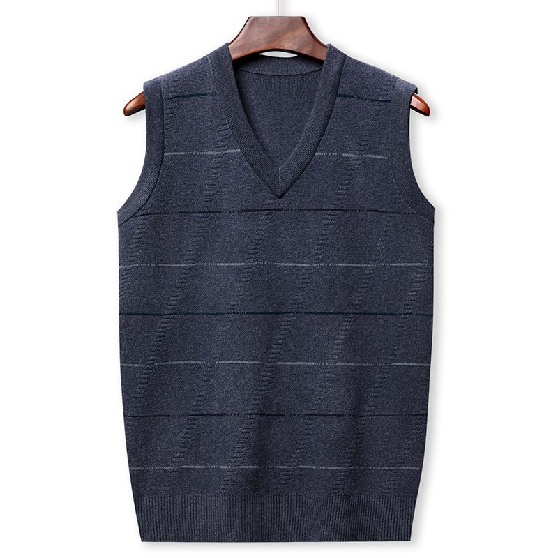 Herren Slim Fit Strickweste für Herbst und Winter - Atmungsaktiver ärmelloser Pullover aus Polyester mit V-Ausschnitt - Einfarbig/Gestreift/Kariert_voghion.com
