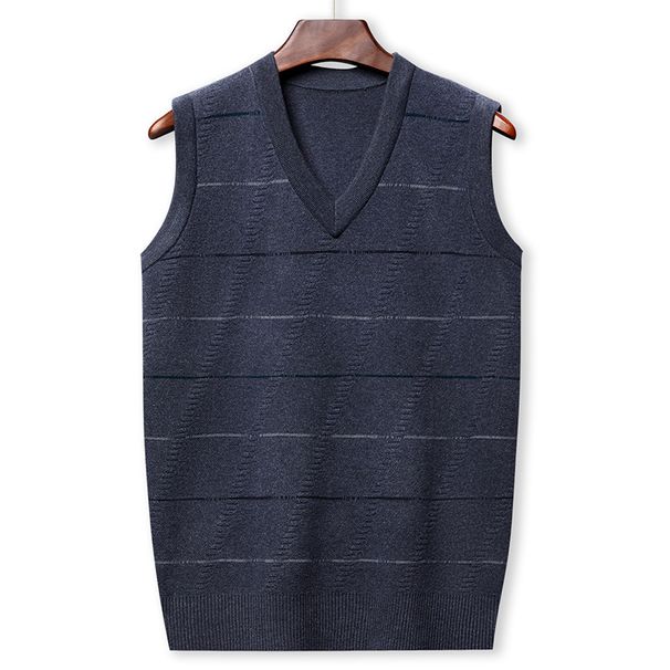 Herren Slim Fit Strickweste für Herbst und Winter - Atmungsaktiver ärmelloser Pullover aus Polyester mit V-Ausschnitt - Einfarbig/Gestreift/Kariert_voghion.com