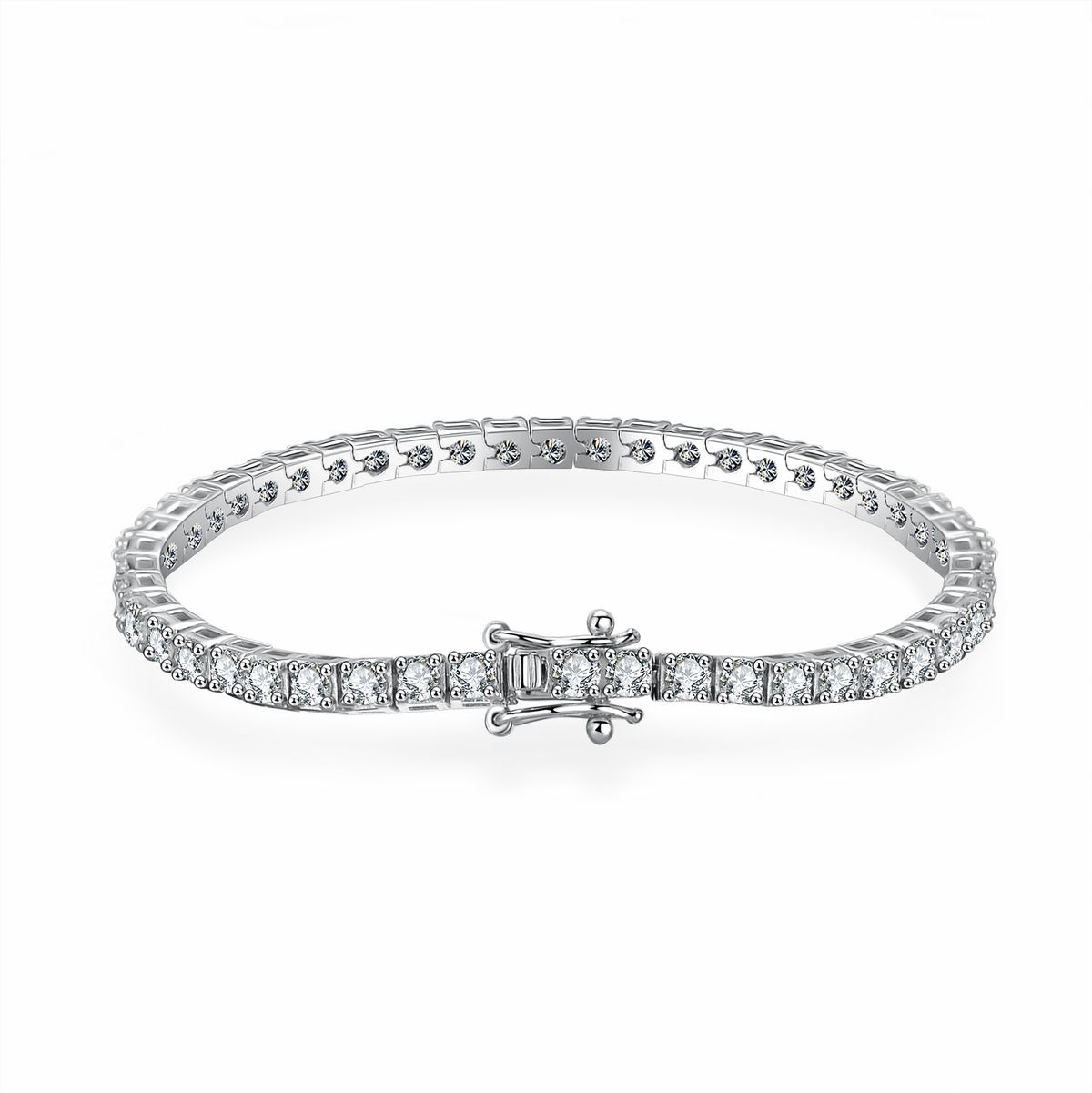 Bracciale tennis in argento sterling 925 con catena a maglie intere e pietre preziose per donna, semplice bracciale con moissanite romana da 3 mm, super scintillante e semplice_voghion.com