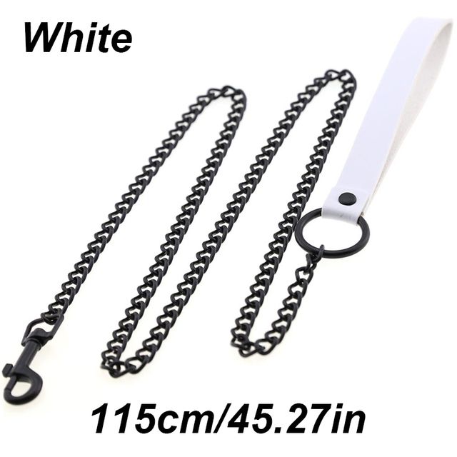 Metallic Wear-resistant Dog Chain With Leather Handle, Durable Leash For Control, Pet Supplies, Iron Traction Rope_voghion.com