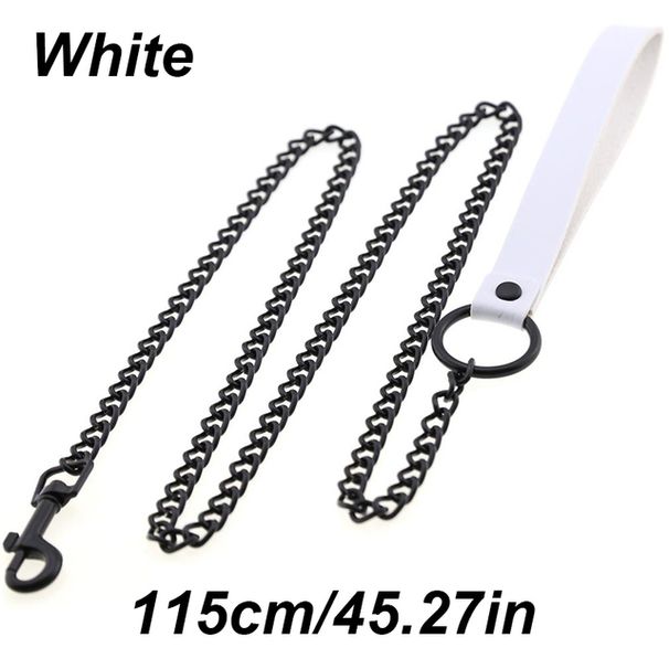 Metallic Wear-resistant Dog Chain With Leather Handle, Durable Leash For Control, Pet Supplies, Iron Traction Rope_voghion.com