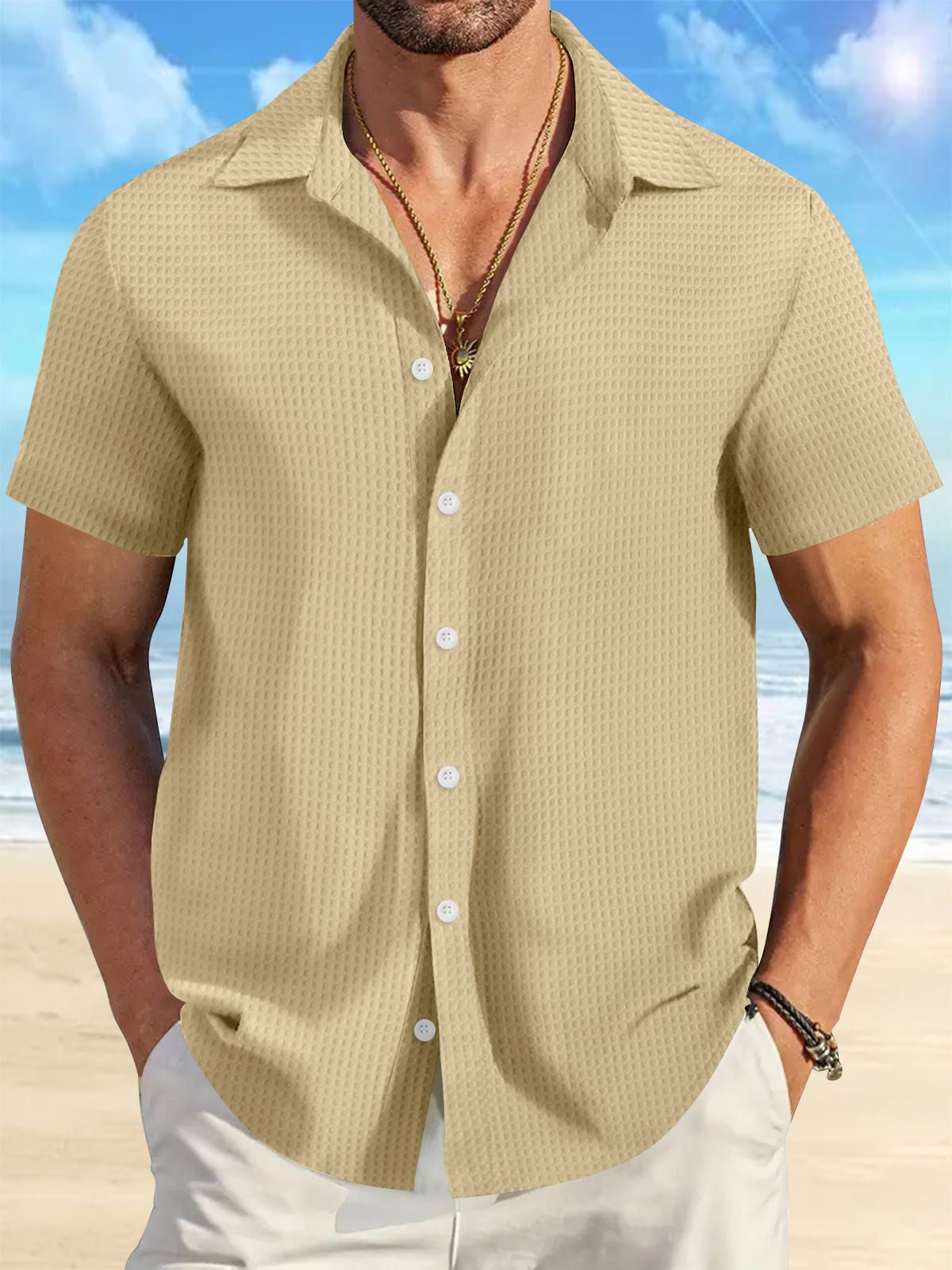 Men's Clothing Fashion Men's Summer Men's Fashion Plaid Jacquard Business Slim Casual Shirt Short Sleeved Shirt_voghion.com
