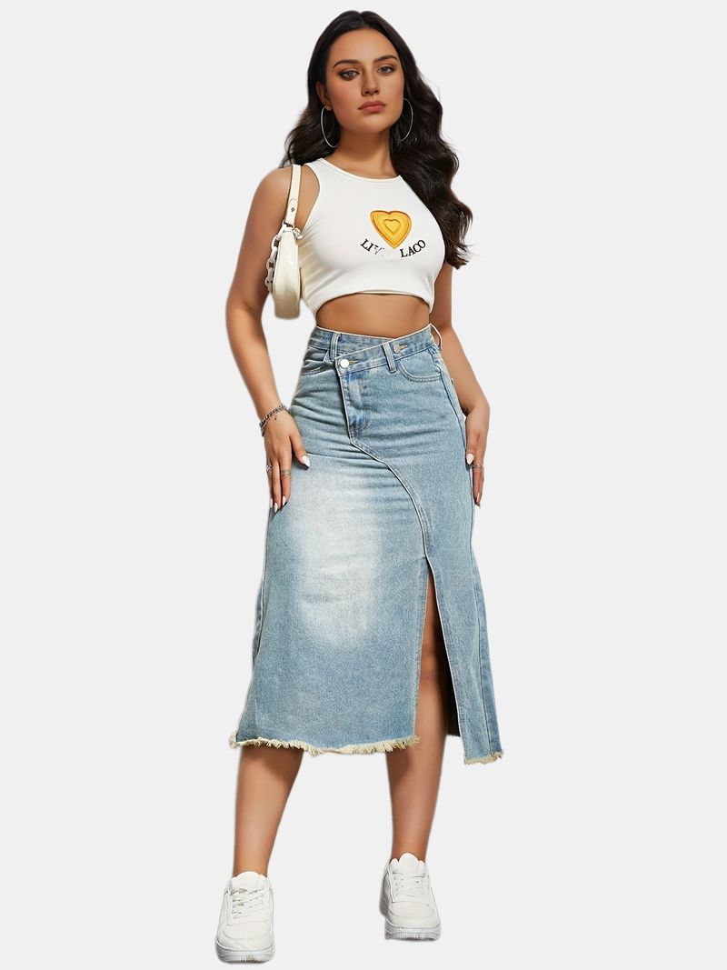 Women's Clothing high waist denim skirt cotton high waist slim design skirt_voghion.com