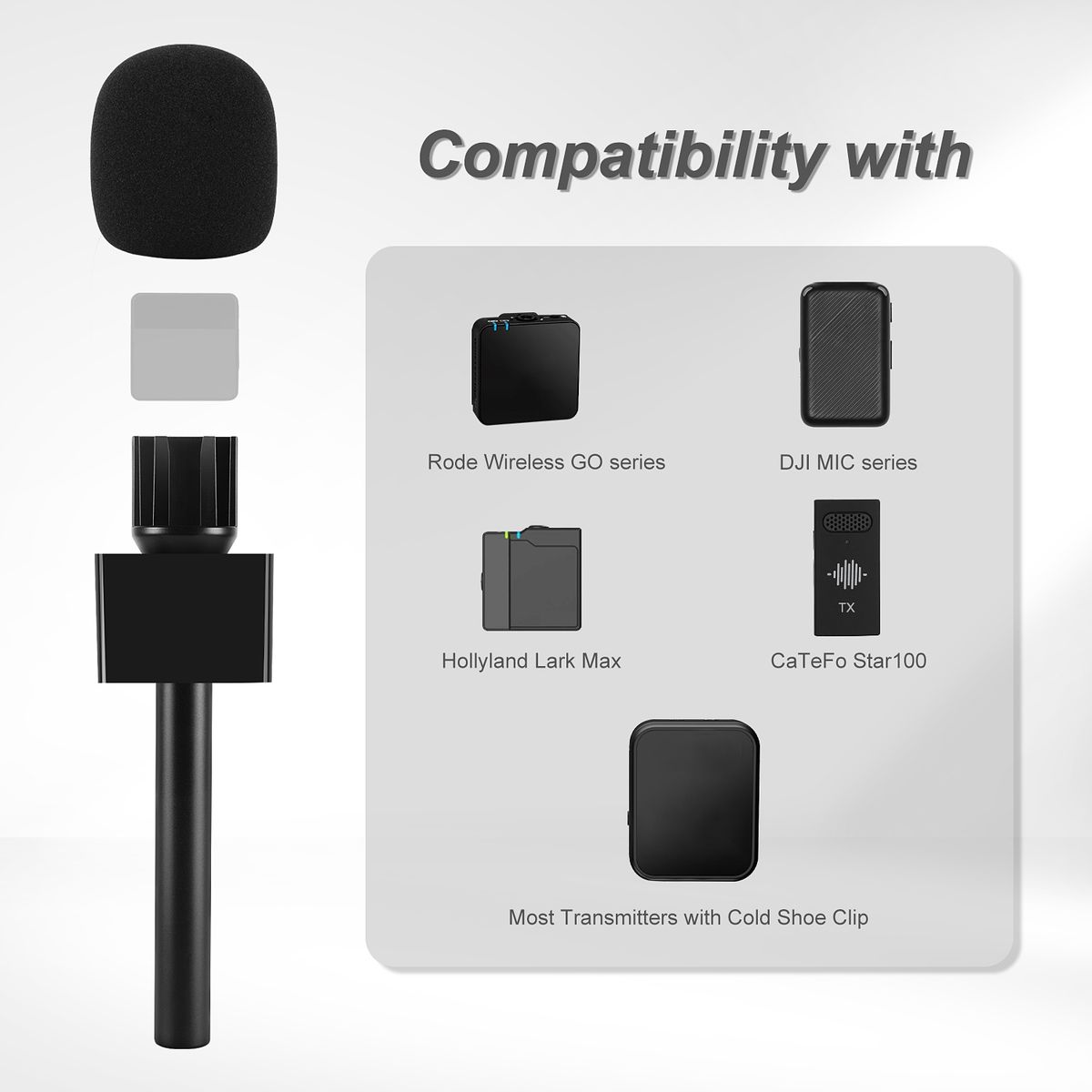 CaTeFo Interview-Handheld-Adapter mit Schaumstoff-Flagge für RODE Wireless GO, DJI Mic Lark Max und andere Transmitter-Rigs_voghion.com