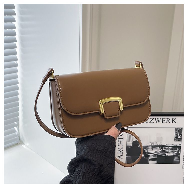 Borsa a tracolla singola alla moda con chiusura a fibbia - Borsa a tracolla versatile in colori classici per donna. Piccola borsa quadrata. Borsa a tracolla._voghion.com