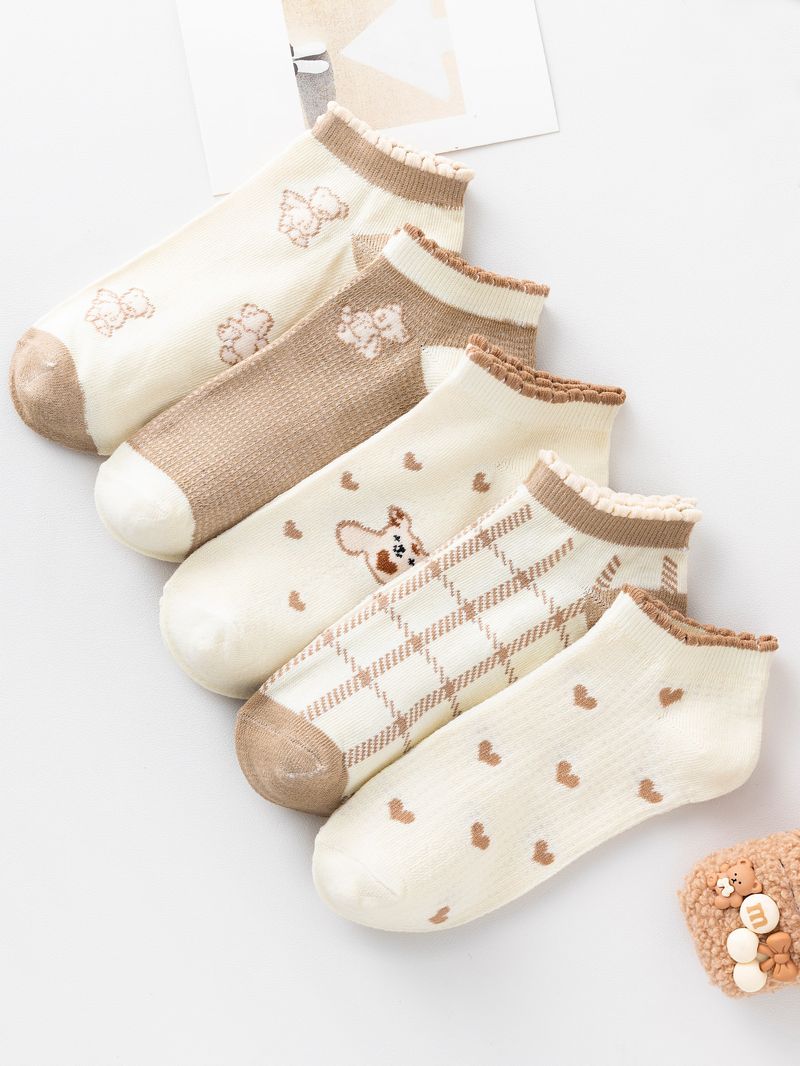 5 par/lot sommar kvinnor söta korta djurtryck lågt rör Coola strumpor Set Ankel Fotskydd Mode Ny Kawaii Sock_voghion.com