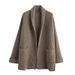 Cardigan lungo oversize da donna in maglia - Cappotto in maglia morbida con scollo a V e apertura frontale in beige, cachi e grigio_voghion.com
