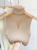 Mesh Knitted Top Women Y2K Tank Top Half Neck Vest Female Sleeveless Sweater Chic Cut Out Streetwear Solid Skinny Tube Top_voghion.com