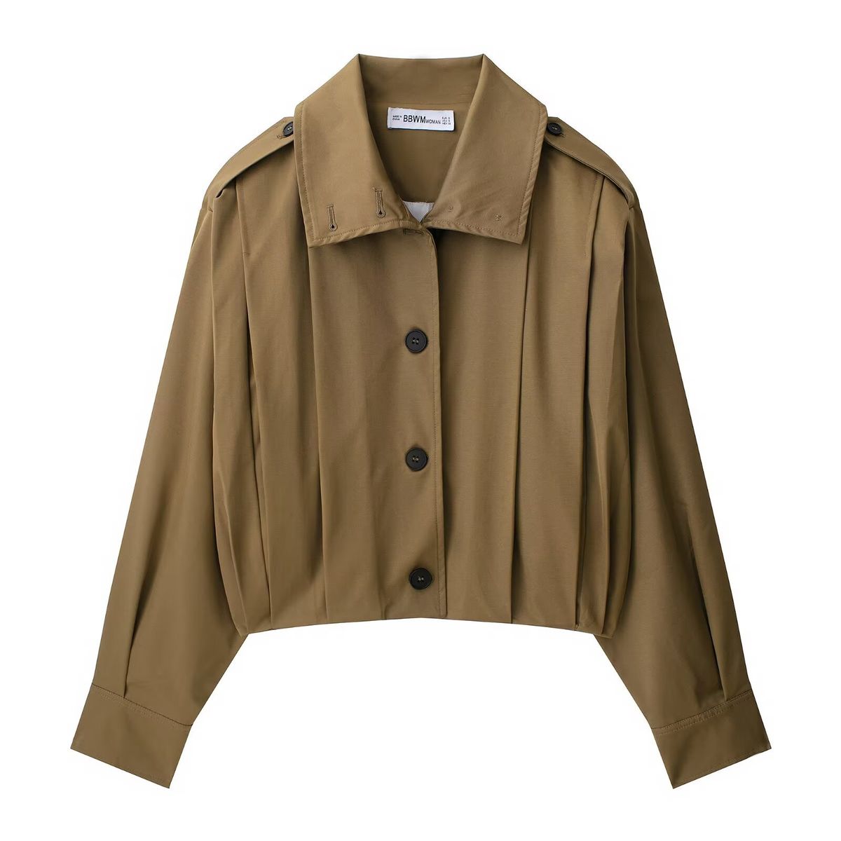 Women's Clothing Trendy Pleated Jacket For Women - Versatile Streetwear Coat With Folded Details & Button Closure_voghion.com
