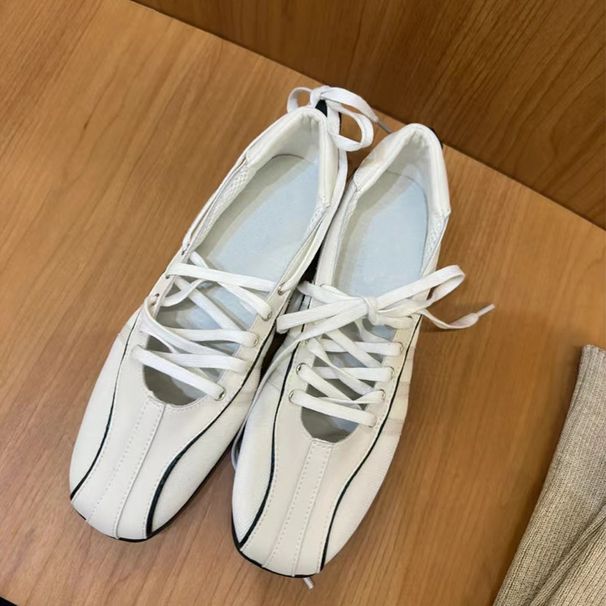 Cowhide Version ~ New Niche Design Korean Ballet Strappy German Sneakers, Square Toe Shoes_voghion.com