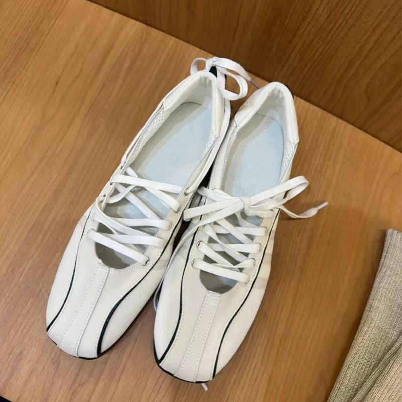 Cowhide Version ~ New Niche Design Korean Ballet Strappy Sneakers, Square Toe Flat Mary Jane Shoes_voghion.com