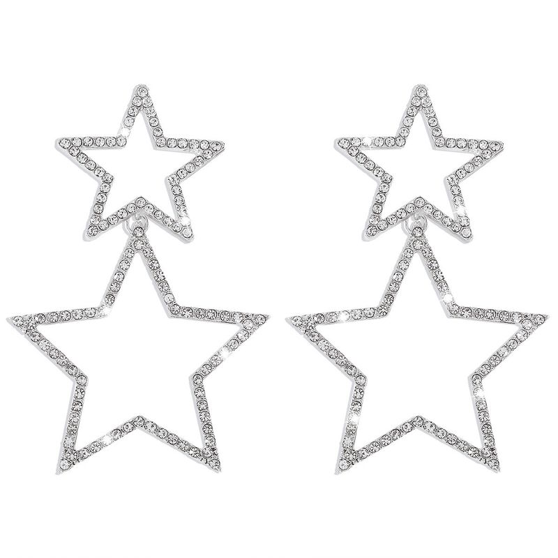 Orecchini a forma di stella a cinque punte con strass alla moda per donna, doppio strato, personalità, temperamento alla moda_voghion.com