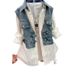 Fashionable Denim Shirt For Women - Casual Two-Tone Stripe Design With Polo Collar, Long Sleeve & Versatile Styling_voghion.com