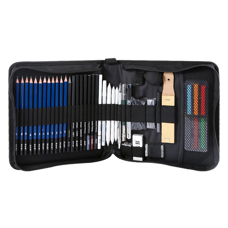 H&B 49-Piece Sketch Pencil Set For Drawing, Sketching & Shading – Includes Graphite Sticks, Charcoal Pencils & Wooden Case_voghion.com