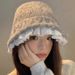 Cappello da pescatore coreano in maglia con pizzo, stile pigro, da donna, autunno/inverno, versatile, caldo, con piccolo cappello di lana_voghion.com