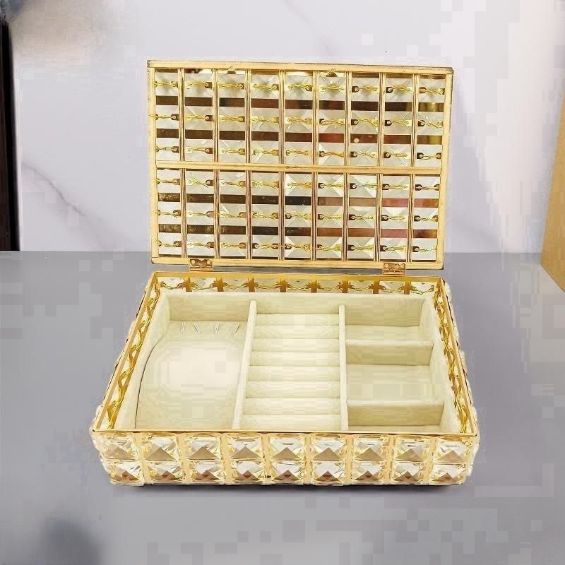Luksus krystall smykker Organizer Box Flanell Fôr Halskjede Armbånd Ring Oppbevaringsbokser Hjem Desktop Diverse Oppbevaringsboks Dekor_voghion.com