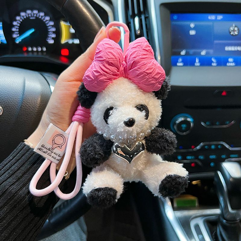 Panda Plush Exaggerated Big Bow Cute Doll Cartoon Gift Keychain Hand Rope Bag Hanging_voghion.com