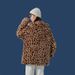 Women's loose short plush leopard print jacket cotton-padded couple hooded coat_voghion.com