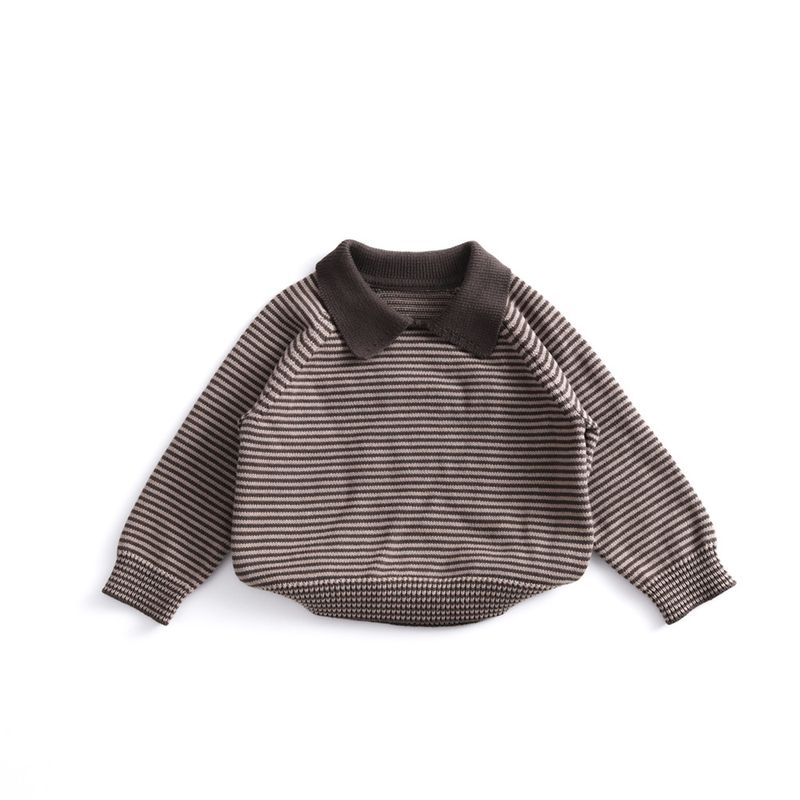 2025 Autumn New Children Long Sleeve Knit Polo Shirts Cotton Boys Casual Sweater Girls Vintage Striped Sweater Kids Pull_voghion.com