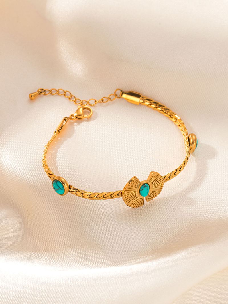 Bracciale in oro alla moda con intarsi in turchese, acciaio al titanio, farfalla cubana, versatile gioiello di nicchia_voghion.com