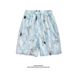 Men's Floral Shorts Quick-Drying Thin Hawaiian Tide Crane Print Five-Point Beach Pants_voghion.com