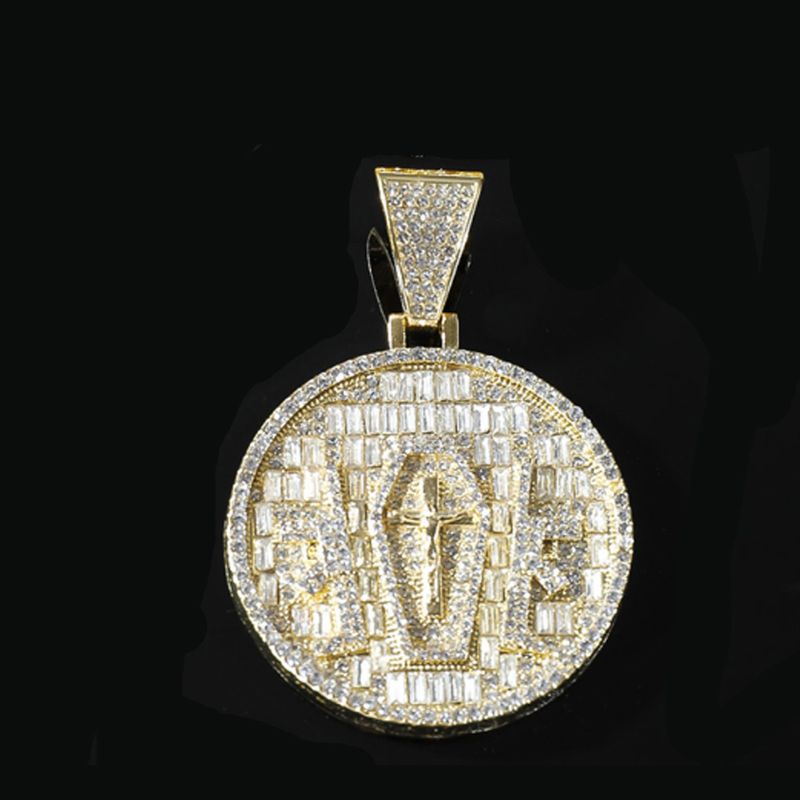 New Round Cross Pendant Full Diamond Hip Hop Punk Cuban Chain Necklace Jewelry_voghion.com