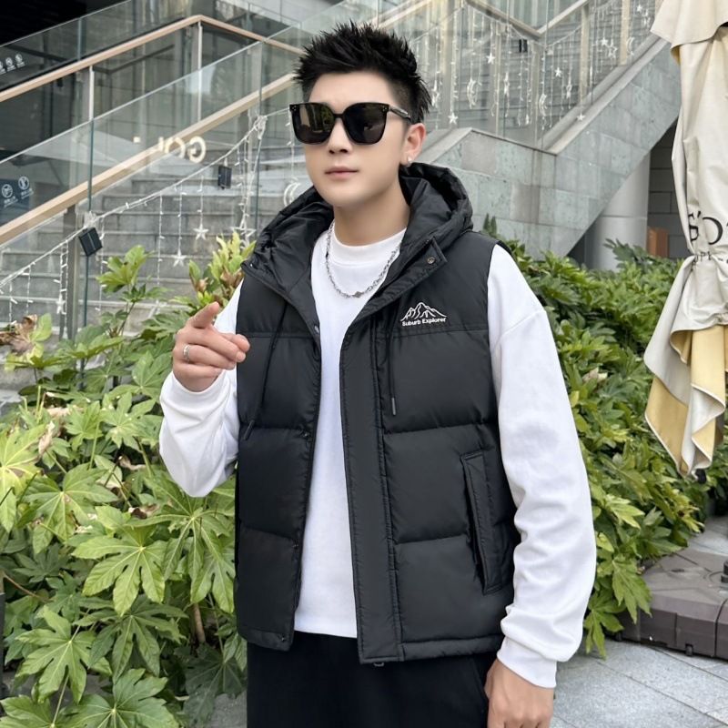 Winter Mountain Style Daunenweste für Herren, trendige Marke, Farbblock, ärmellos, modisch, lässig, mit Kapuze, kältebeständig, warme Jacke_voghion.com