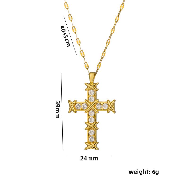 Collier de personnalité féminine unique et luxueux avec pendentif en forme de croix en zircon micro-set minimaliste et clavicule_voghion.com