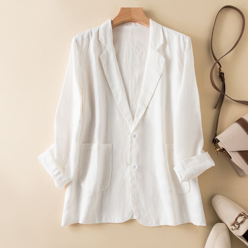 Manteau de loisirs pour femme, manches longues, fin, court, coton et lin, petit costume, printemps et automne 2025_voghion.com