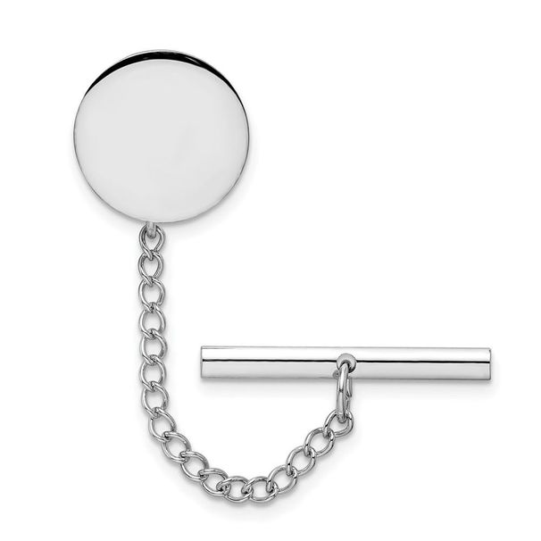 Kelly Waters Rhodium-plated Polished Round Engravable Tie Tac With Safety Chain_voghion.com