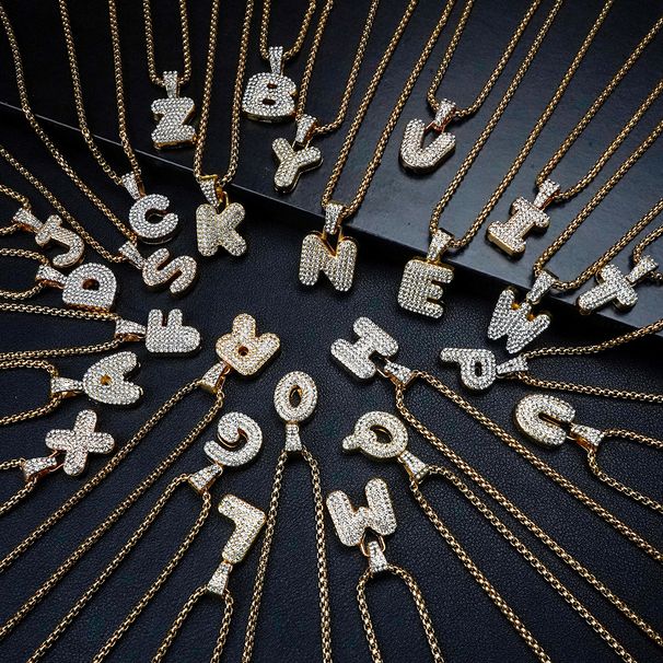 Collier pendentif 26 lettres pour homme, bijou tendance, tendance, avec diamants, idéal pour la clavicule_voghion.com