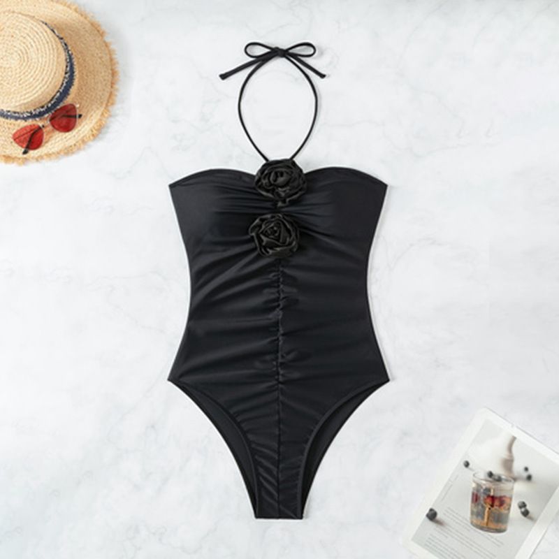 2025 neue Feste Farbe Neckholder Dreidimensionale Floral Einteiliges Badeanzug Für Frauen Abnehmen Bikini Heißer Frühling_voghion.com