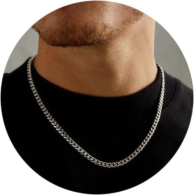 Zilveren/14K vergulde Cubaanse ketting voor mannen en jongens, roestvrijstalen ketting, robuuste, lichtbestendige ketting, sieradencadeaus voor hem, 16/18/20/22/24"_voghion.com