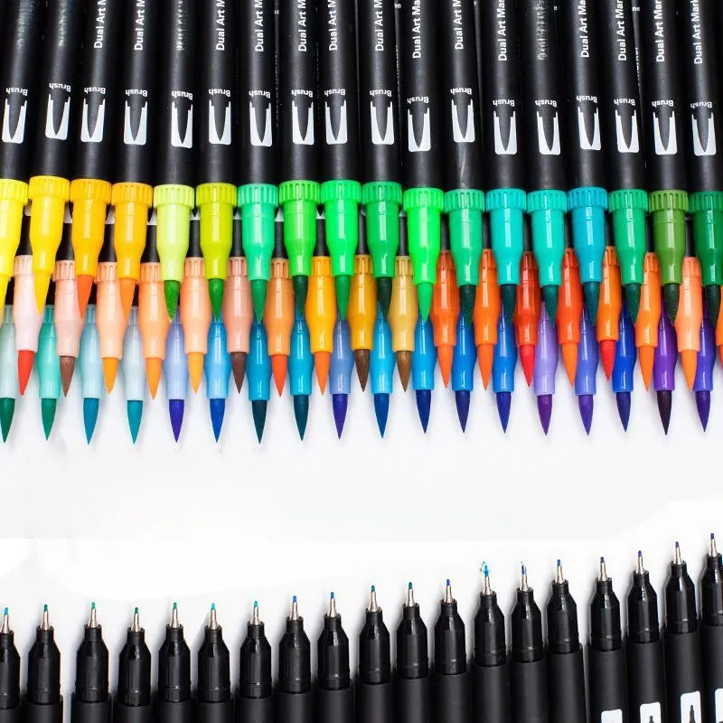 120 krāsu 72 krāsu 60 krāsu mīkstas galvas āķa līnijas dubultgalvas akvareļu pildspalvu komplekts mākslas gleznošanas piederumi Bērnu gleznošanas materiāli_voghion.com