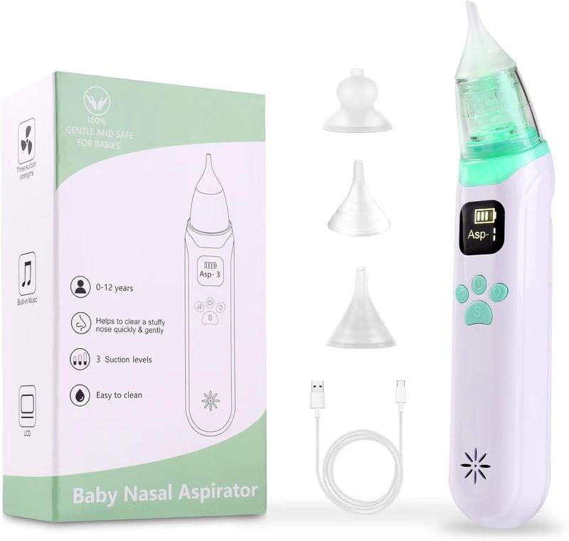 Baby-neuszuiger, baby met 3 siliconen tips, muziek- en lichtkalmerende functie, automatische neusreiniger_voghion.com