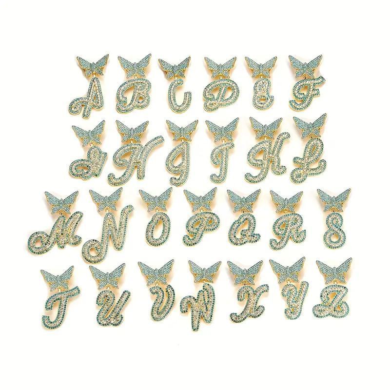 Nuovo ciondolo a forma di farfalla con diamanti, 26 lettere inglesi, accessori hip hop, collana in lega con personalità e amore_voghion.com