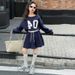 American Sports Suit For Girls With Letter Print Oblique Shoulder Sweater Suit New Style Advanced Pleated Skirt_voghion.com