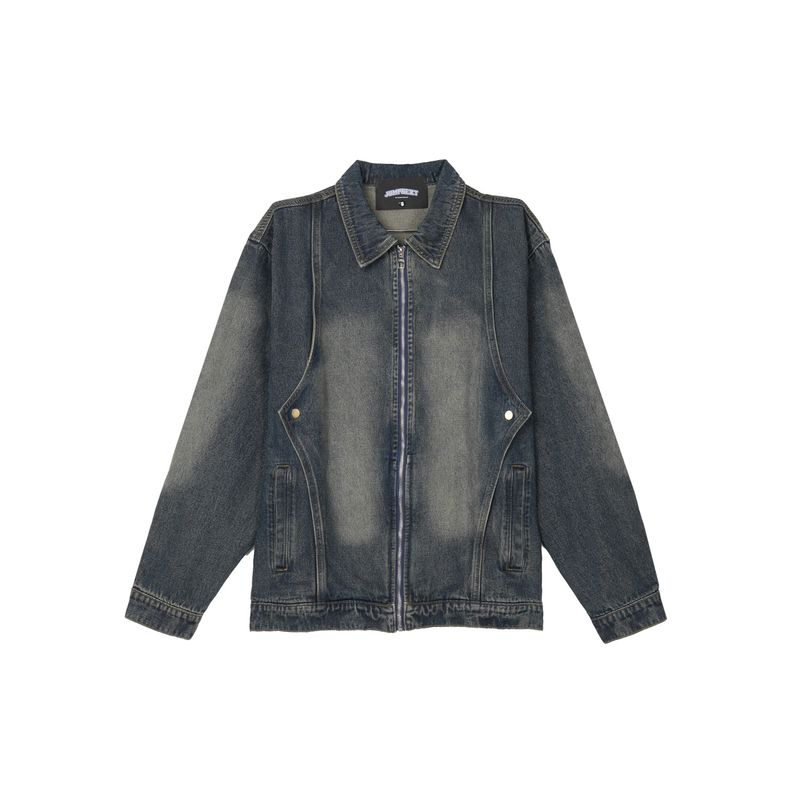 American style washed distressed workwear denim jacket 2024 spring and autumn new loose casual versatile zipper jacket trend_voghion.com