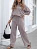 2025 Women's Solid Color Round Neck Linen Cotton Top Casual Tie Loose Pants 2-Piece Set_voghion.com