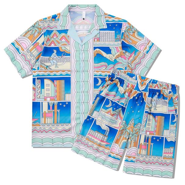 Herenkleding high street CASA gebloemd overhemdpak Retro licht luxe Babylon overhemd Cubaanse kraag korte mouwen shorts bijpassend_voghion.com