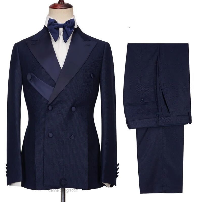 Man's clothing Navy blue men's suit groom tuxedo slim fit men's suit jacket two-piece set_voghion.com