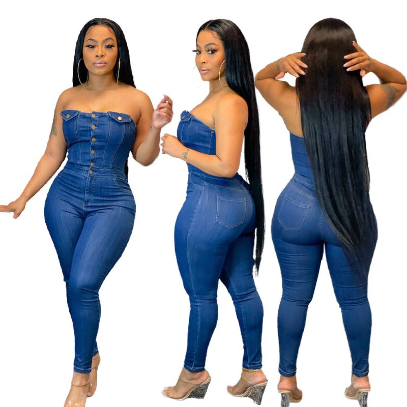 Women's fashion casual slim denim romper_voghion.com