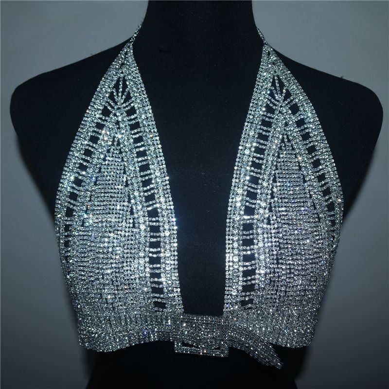 Luxury Deep V Sexy Strap Vest Bra Chain Wrapping Chest Fashion rhinestone Body Accessories_voghion.com
