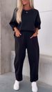 2024 Autumn Winter New Women's Solid Color Round Neck Sleeve Suit With Pockets And Long Pants_voghion.com
