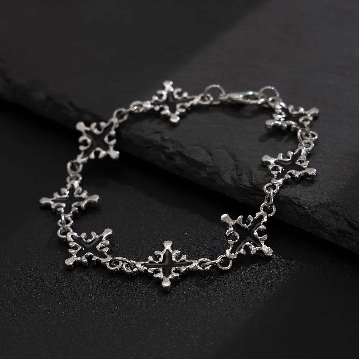 Hip Hop Niche Oil Drip Cross dla mężczyzn Moda Osobowość Prosta Bransoletka Koralikowa Męska Gorąco Sprzedająca Się Biżuteria Ręczna_voghion.com