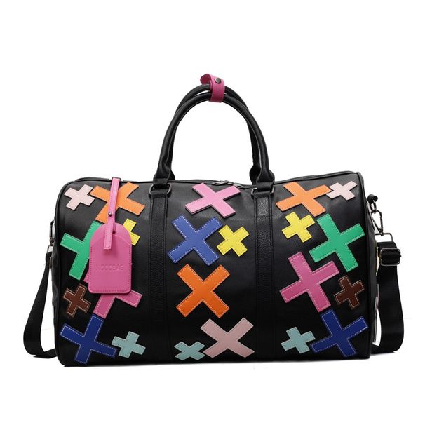 Nieuwe reistas van PU met crossbody voor dames en heren – Waterdichte schoudertas met geometrisch ontwerp en kleurblokkering (roze, zwart, veelkleurig)_voghion.com