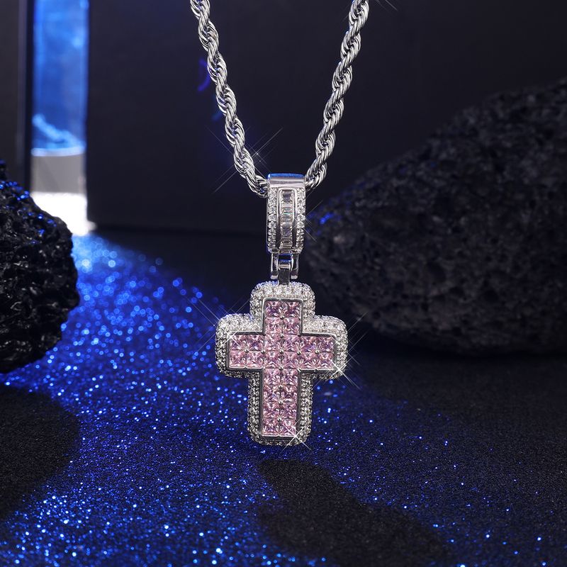 Collana con ciondolo a croce completa unica per donne e uomini, stile hip hop, con strass colorati e versatile._voghion.com