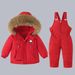 Warm Winter Snowsuit For Toddlers - Insulated Waterproof Ski Outfit With Hood, Two-Piece Set For Girls (80-120cm, Black/Red/Blue/Pink/Beige)_voghion.com